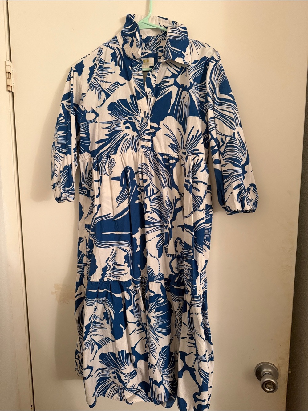 Anthropologie Blue and White Floral Midi Dress